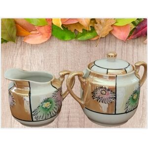 VTG Iridescent Lusterware Sugar Bowl and Creamer Hand-Painted Japan